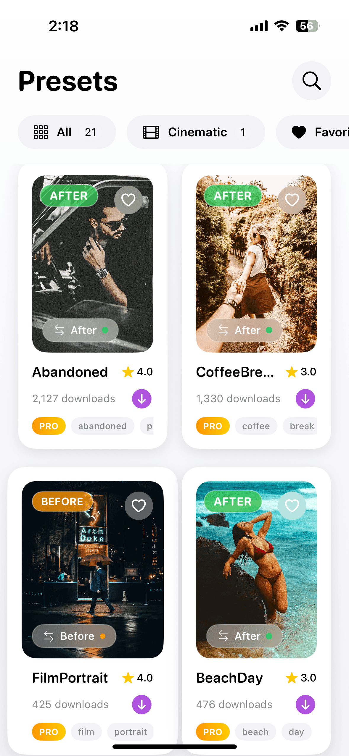Vivid Preset App - Presets Grid View